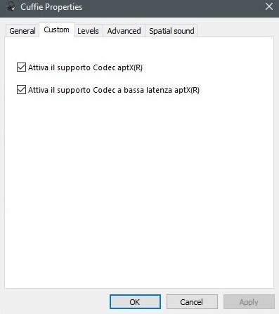 Codec Aptx showed in Windows 10